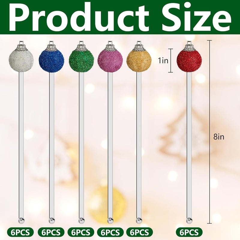 Iceyyyy 36 Pcs Christmas Glitter Ball Drink Stirrers-Reusable Round Top Christmas Stir Sticks-Colorful Swizzle Sticks for Home Holiday Cocktails Party Coffee Bar Juices Shop - Image 2